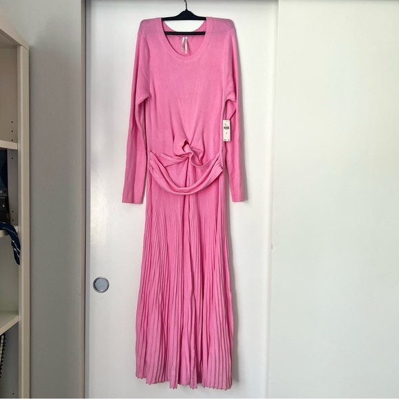 Anthropologie Long Sleeve Ribbed Sweater Midi Dress - Bubblegum Pink – Size XL - Picture 4 of 13